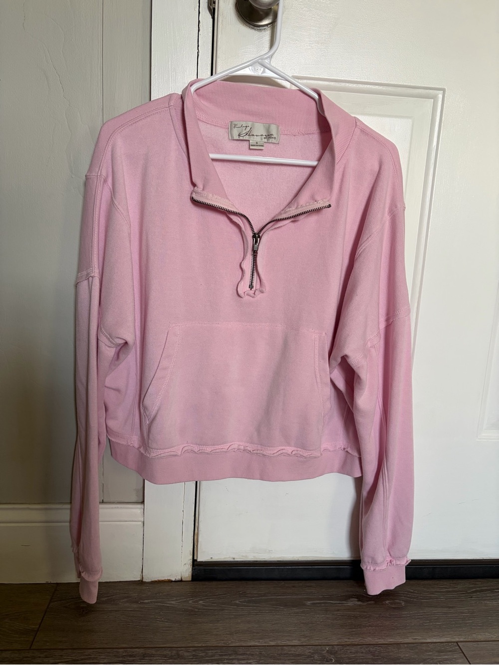 Vintage Havana Baby Pink Quarter-Zip Pullover Sweatshirt